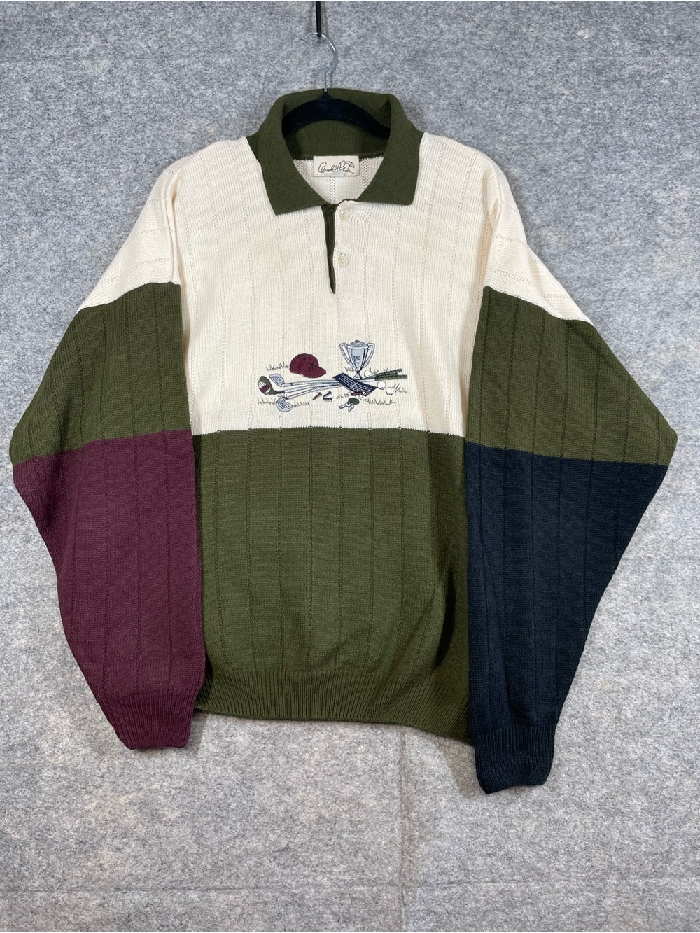 Vintage Arnold Palmer Golf Sweater Large Colorblock Embroidered 90s Preppy